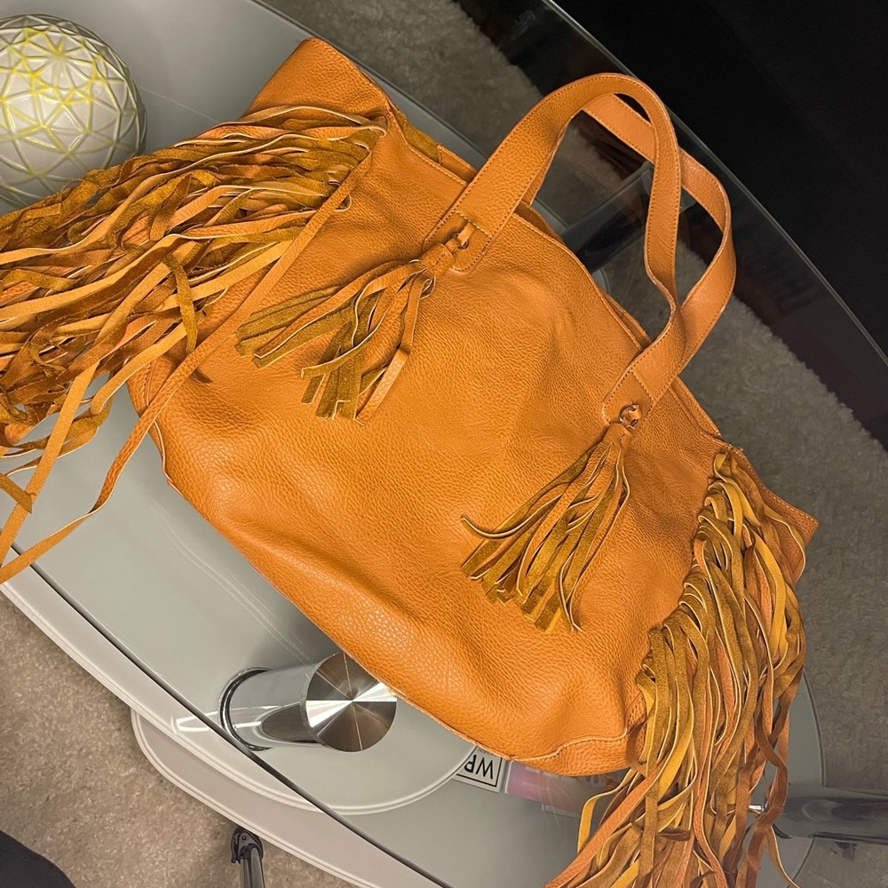 Tan Fringe Tote Bag
